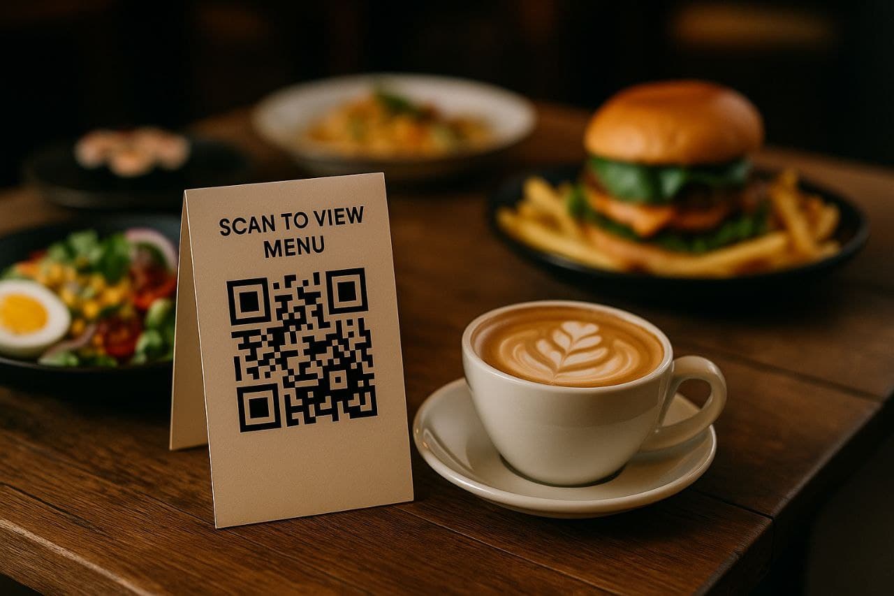 میز پذیرایی با نوشیدنی و خوراکی و QR روی استند